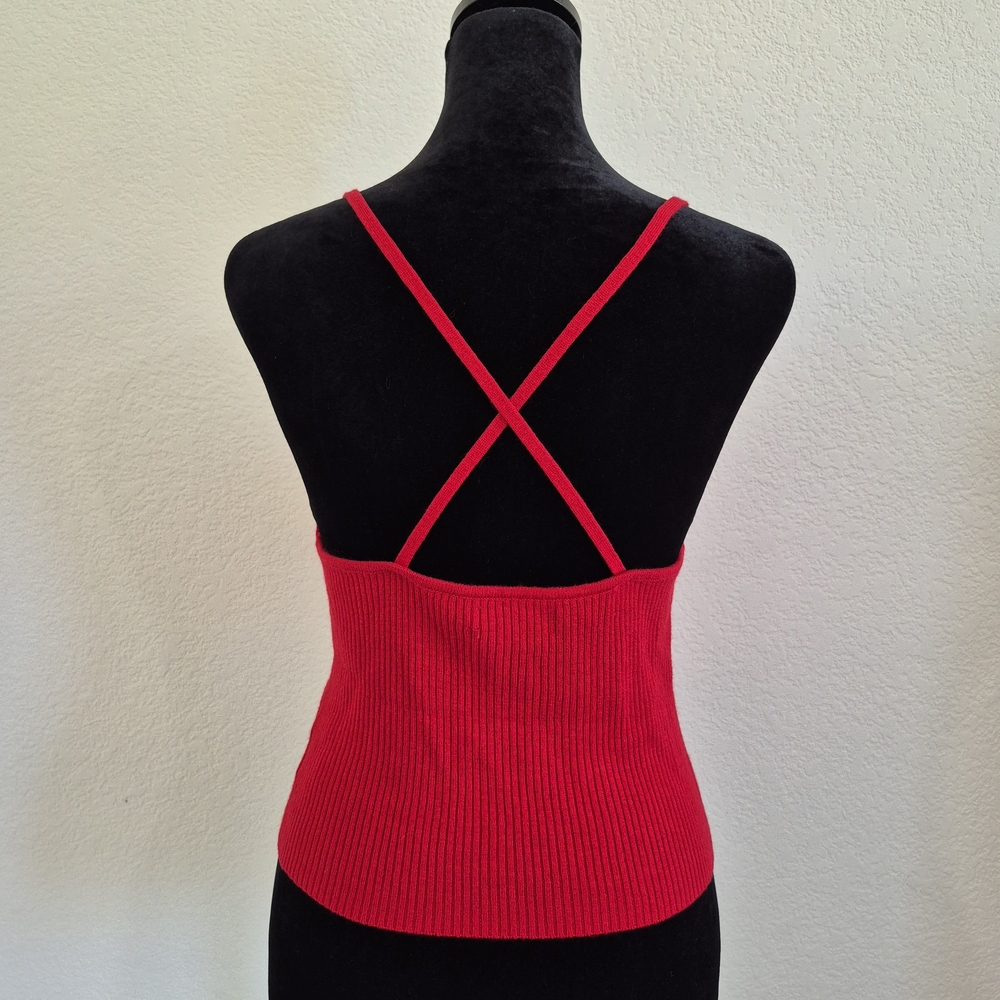 Kendall & Kylie Red Ribbed Halter Tank